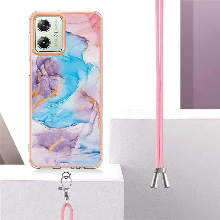 YB IMD Series-4 Per Motorola Moto G54 5G Case TPU IMD Marmo Fiore Motivo Back Shell - Milky Way Marmo Blu