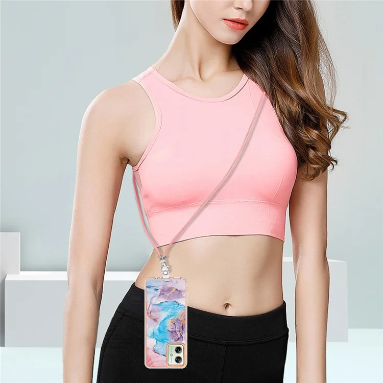 YB IMD Series-4 Per Motorola Moto G54 5G Case TPU IMD Marmo Fiore Motivo Back Shell - Milky Way Marmo Blu