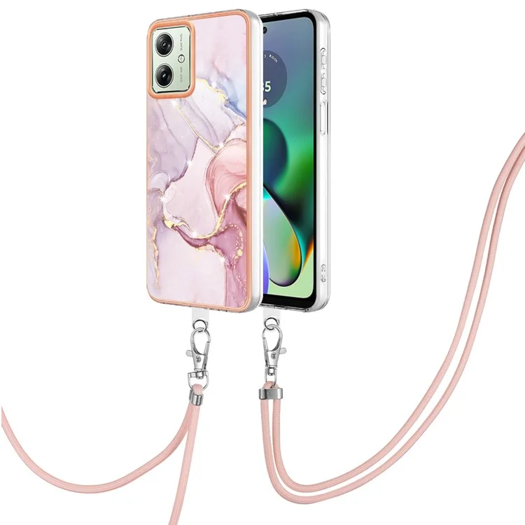YB IMD Series-9 Per Motorola Moto G54 5G Custodia IMD Motivo Marmo TPU Cover con Cordino - Rose Gold 005