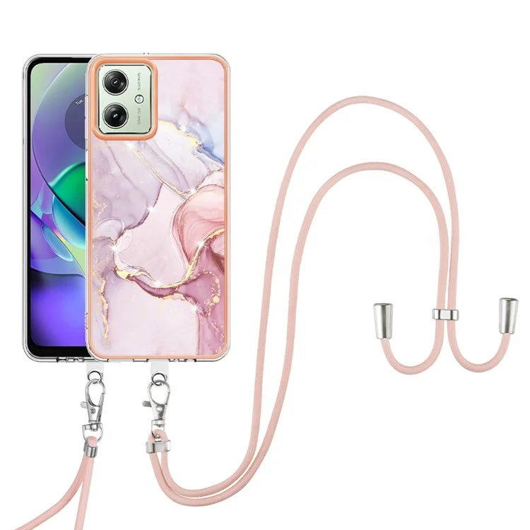 YB IMD Series-9 Per Motorola Moto G54 5G Custodia IMD Motivo Marmo TPU Cover con Cordino - Rose Gold 005
