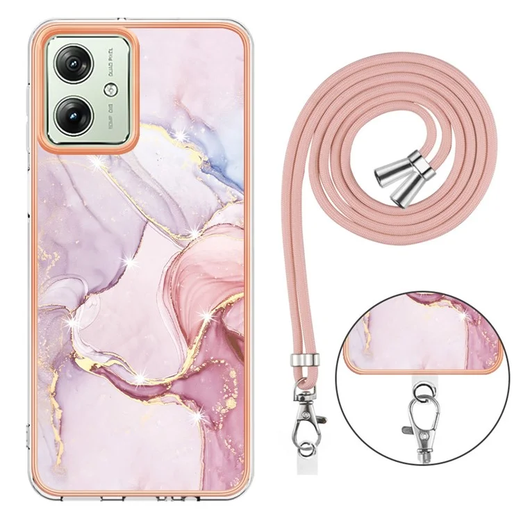 YB IMD Series-9 Per Motorola Moto G54 5G Custodia IMD Motivo Marmo TPU Cover con Cordino - Rose Gold 005