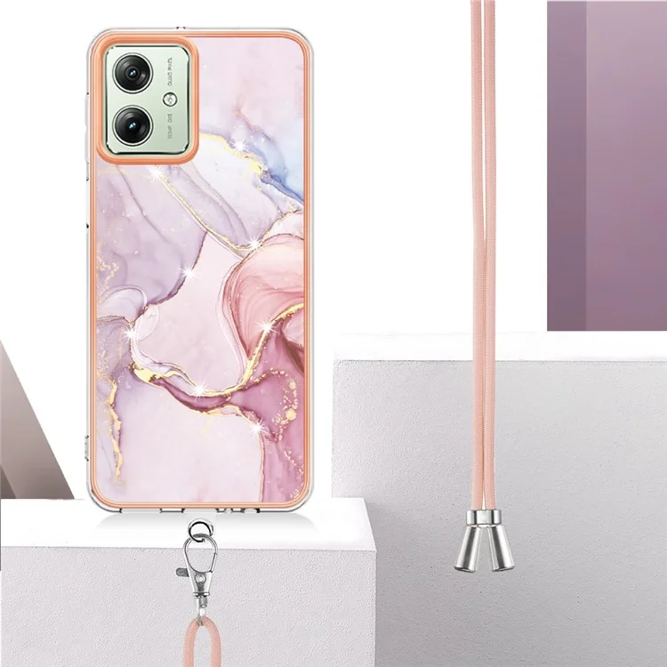YB IMD Series-9 Per Motorola Moto G54 5G Custodia IMD Motivo Marmo TPU Cover con Cordino - Rose Gold 005
