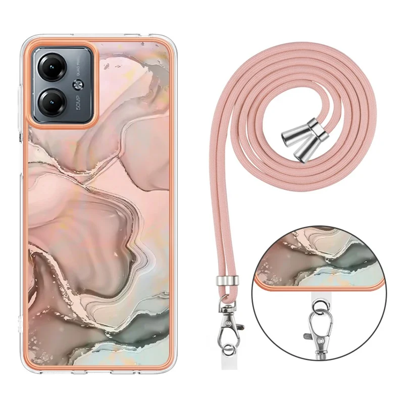 YB IMD Series-18 Style E for Motorola Moto G14 4G Case 2.0mm TPU IMD Electroplating Phone Shell - Pink