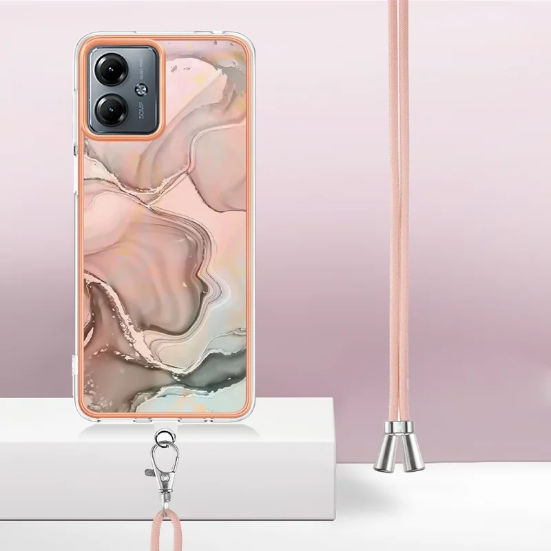 YB IMD Series-18 Style E for Motorola Moto G14 4G Case 2.0mm TPU IMD Electroplating Phone Shell - Pink