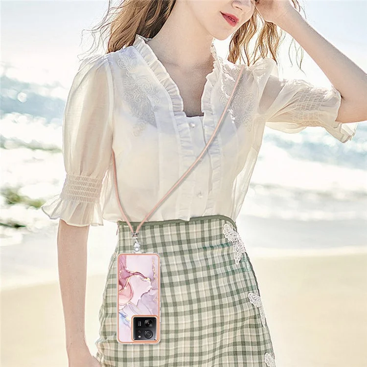 YB IMD Series-9 Per Xiaomi 13T / 13T Pro / Redmi K60 Ultra Case IMD Marmo Motivo TPU Custodia per Telefono - Rose Gold 005