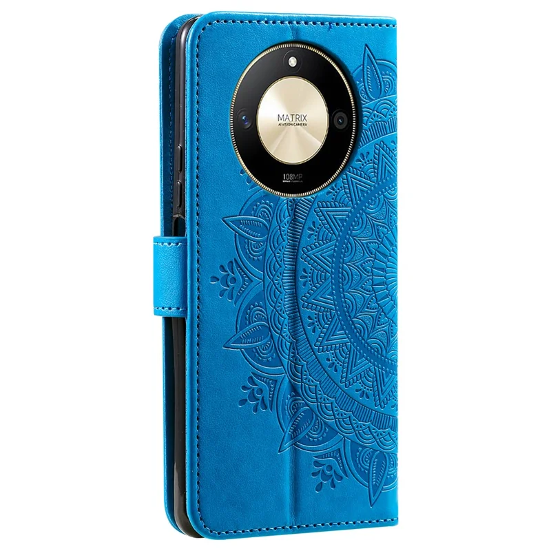 For Honor X9b 5G / Magic6 Lite 5G / X50 Case Mandala Flower Stand Wallet Leather Cover - Blue