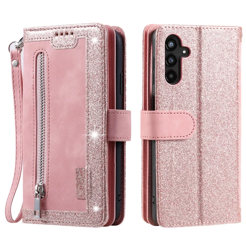For Samsung Galaxy A55 5G Leather Case 9 Card Holder Folio Phone Cover - Rose Gold