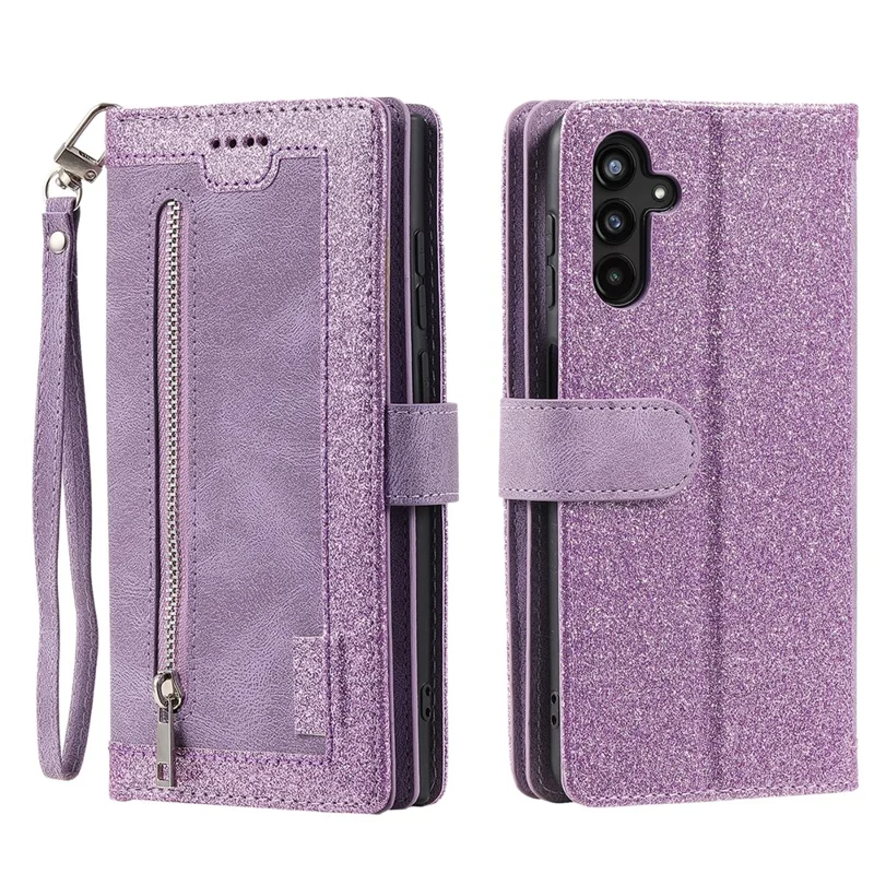 For Samsung Galaxy A55 5G Leather Case 9 Card Holder Folio Phone Cover - Purple