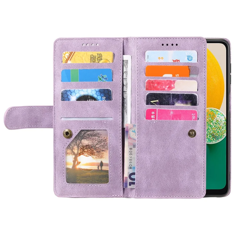 For Samsung Galaxy A55 5G Leather Case 9 Card Holder Folio Phone Cover - Purple