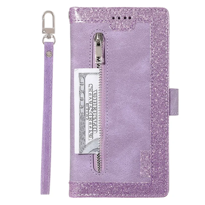 For Samsung Galaxy A55 5G Leather Case 9 Card Holder Folio Phone Cover - Purple