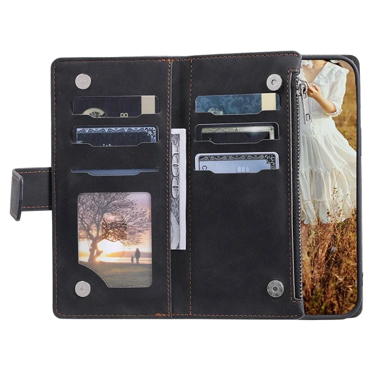 Für Samsung Galaxy A55 5G Wallet Case Rhombus PU Leder Flip Handy-Cover mit Riemen - Schwarz