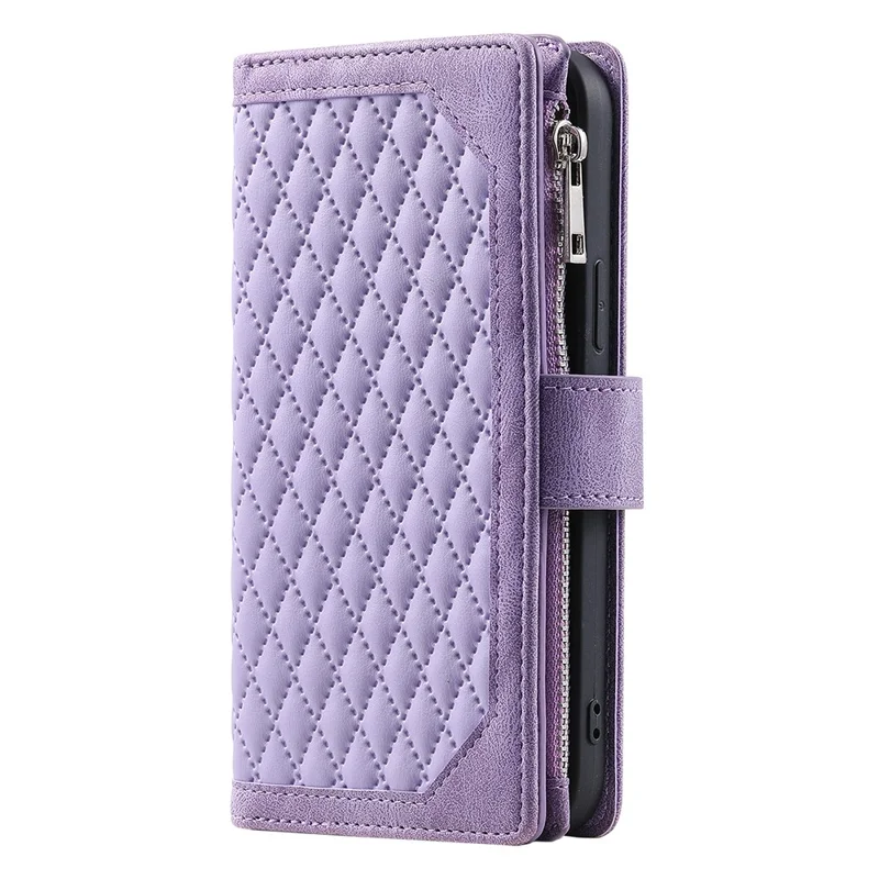For Samsung Galaxy A55 5G Wallet Case Rhombus PU Leather Flip Phone Cover with Strap - Purple