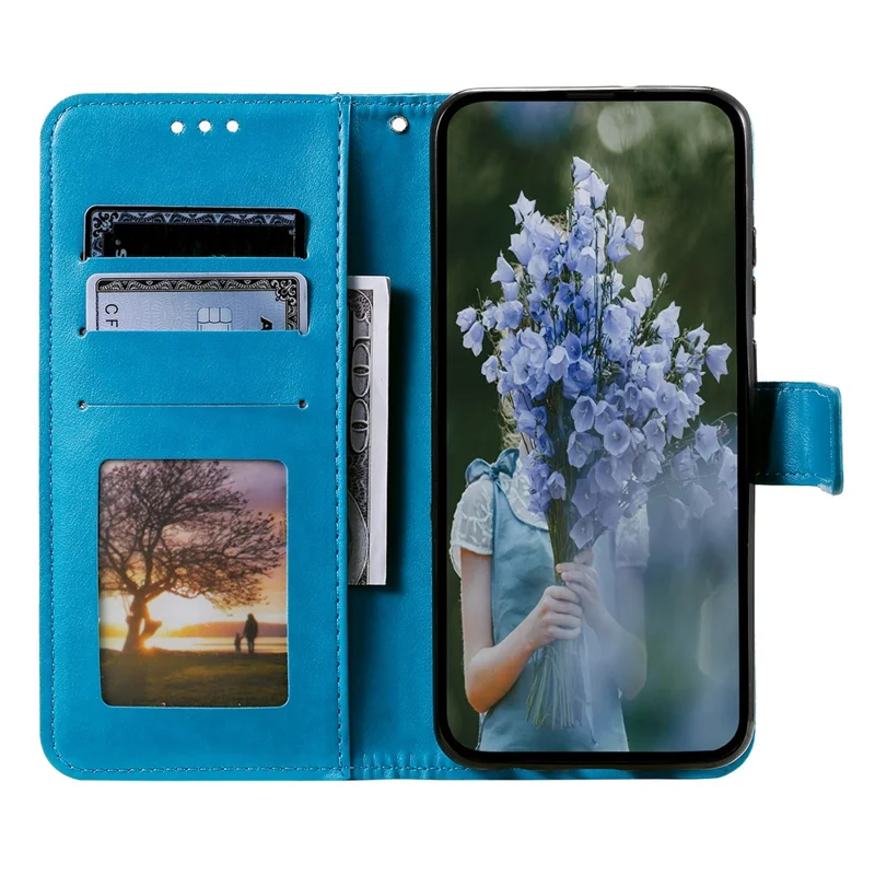 Para Samsung Galaxy A55 5G Estuche de Billetera de Cuero Funda con Soporte - Azul