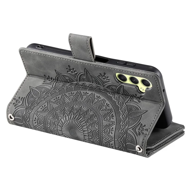 Per Samsung Galaxy A55 5G Custodia per telefono Motivo mandala Custodia in pelle con cinghia - Grigio