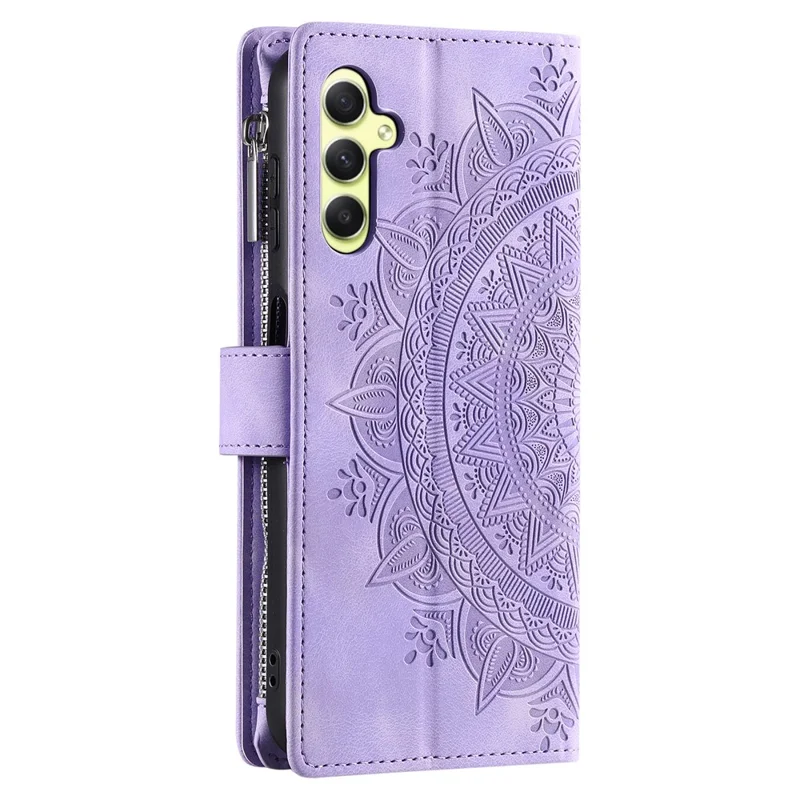 For Samsung Galaxy A55 5G Phone Case Mandala Pattern Leather Cover with Strap - Purple