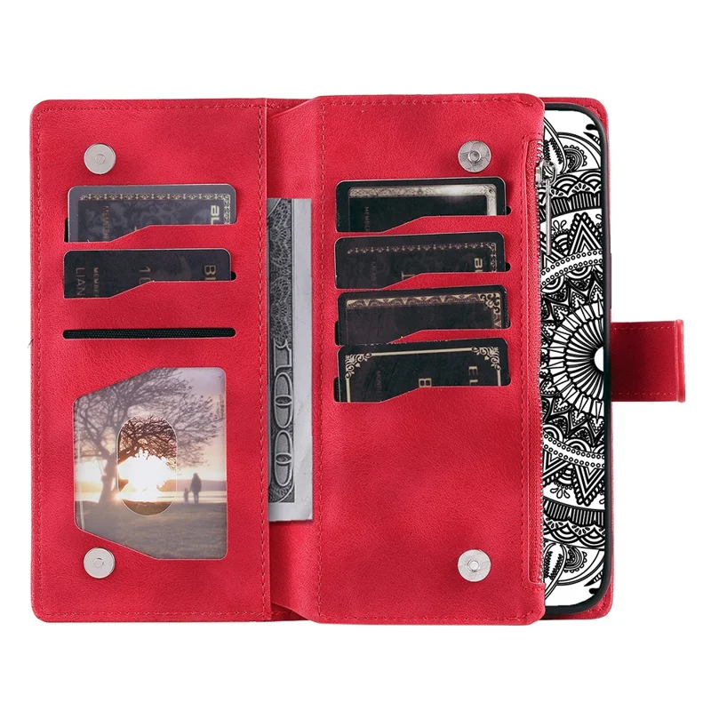 Para o Samsung Galaxy A55 5G Capa de Telefone Padrão Mandala Capa de Couro com Alça - Vermelho