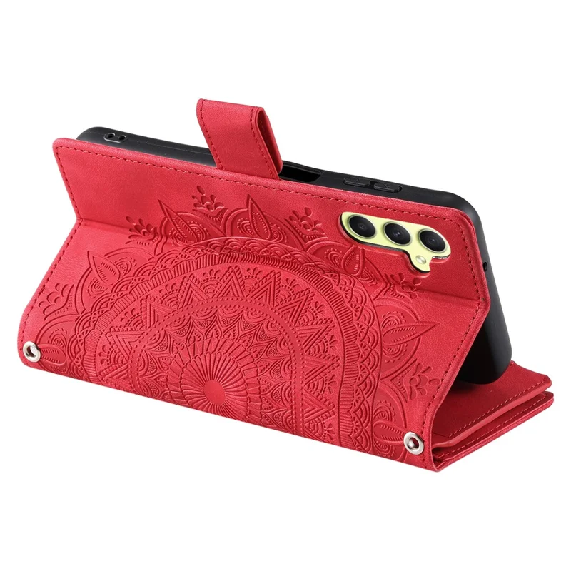 Para o Samsung Galaxy A55 5G Capa de Telefone Padrão Mandala Capa de Couro com Alça - Vermelho