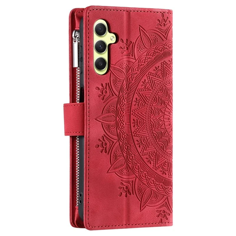 Para o Samsung Galaxy A55 5G Capa de Telefone Padrão Mandala Capa de Couro com Alça - Vermelho