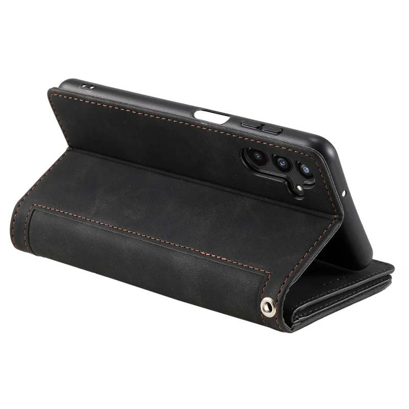 For Samsung Galaxy A35 5G PU Leather Case Wristlet Zipper 9 Card Holder Phone Cover - Black