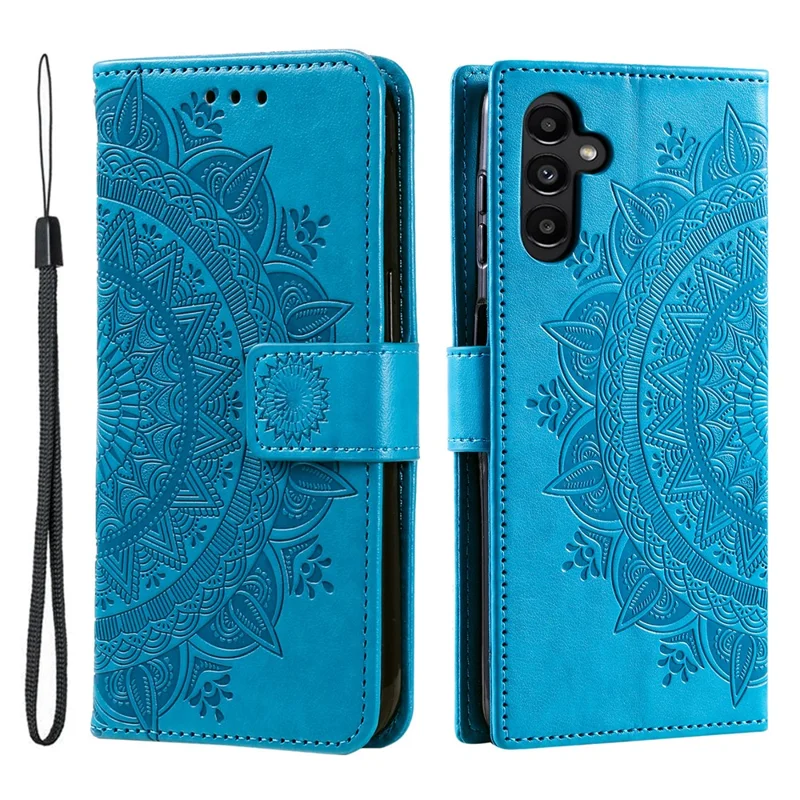 Para Samsung Galaxy A35 5G Capa de Carteira Mandala Pattern Flower PU Leather Phone Cover - Azul