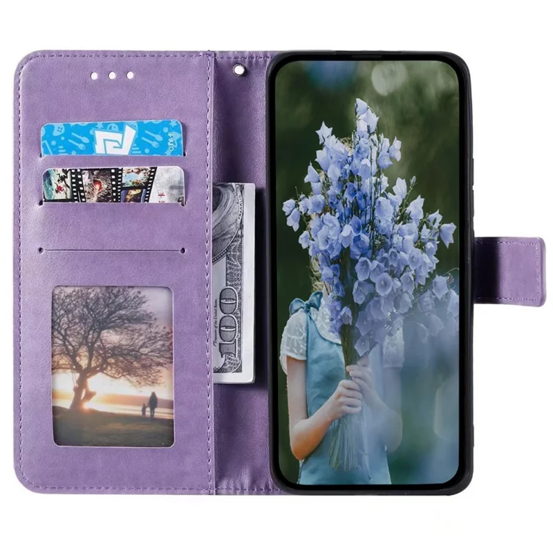 For Samsung Galaxy A35 5G Wallet Case Mandala Pattern Flower PU Leather Phone Cover - Purple