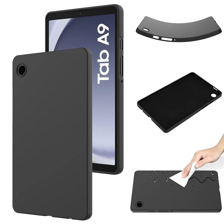 Étui en silicone liquide pour Samsung Galaxy Tab A9 avec doublure en microfibre - Noir
