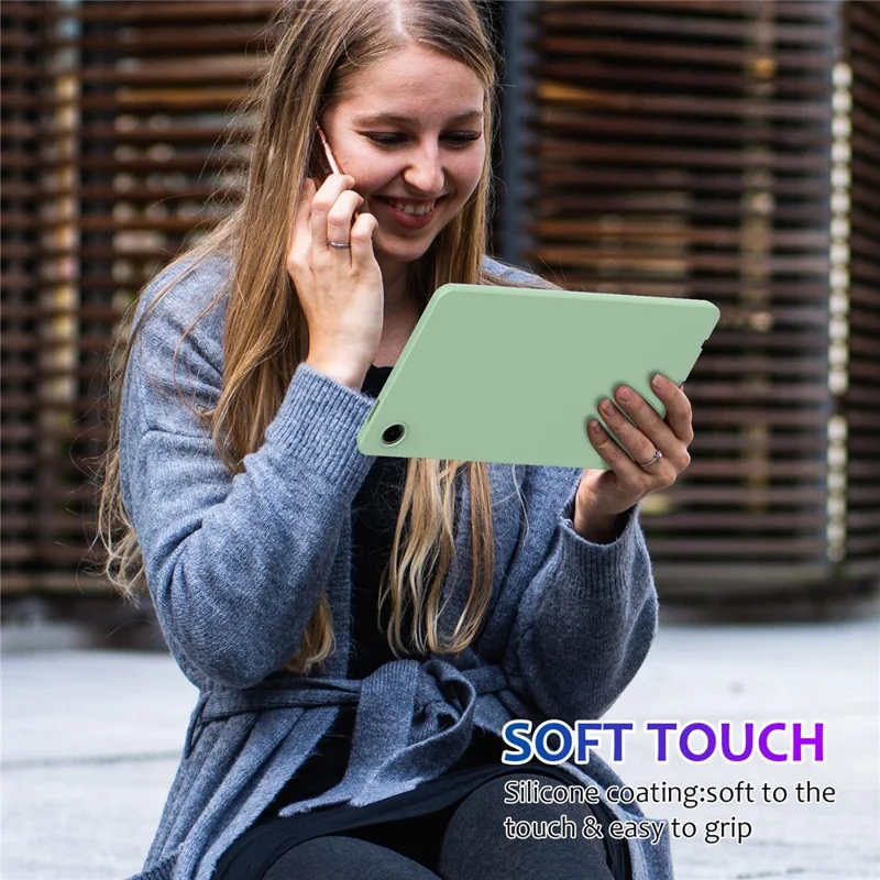 For Samsung Galaxy Tab A11 / A9 Cover Liquid Silicone Case with Microfiber Lining - Green