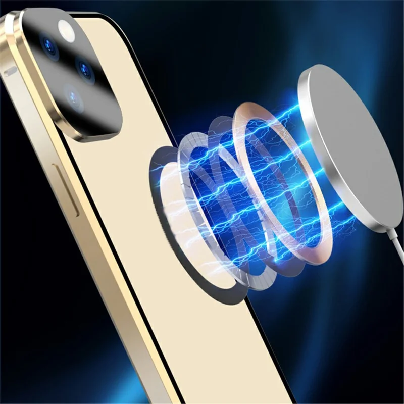 Magnetic Case for iPhone 14 Pro Compatible with MagSafe Double Sided Clear Tempered Glass Phone Cover - Gold