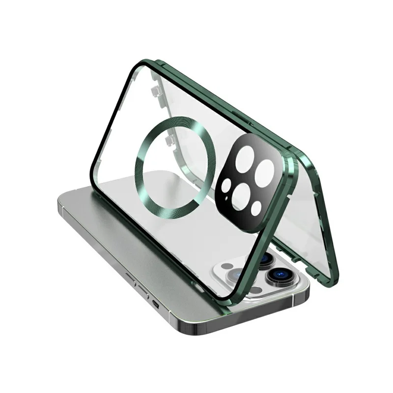 For iPhone 13 Pro Phone Case 360-degree Double-sided Protection Magnetic Cover - Green
