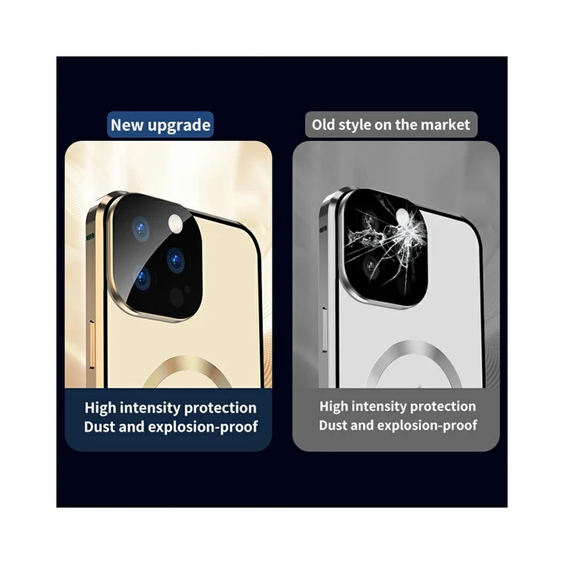For iPhone 14 Pro Max Clear Phone Case Tempered Glass Full Protection Magnetic Adsorption Cover - Gold