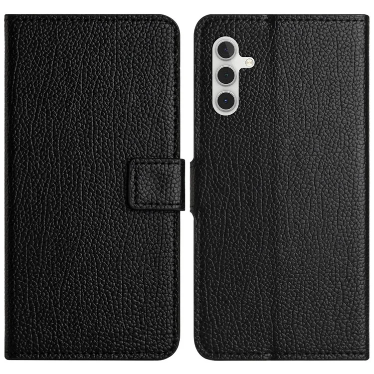Phone Cover for Samsung Galaxy A55 5G Case Litchi Texture PU Leather Stand Phone Shell Wallet - Black