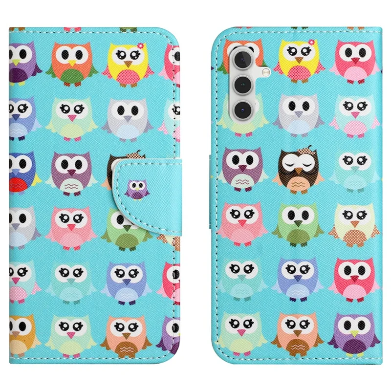 For Samsung Galaxy A55 5G Magnetic Phone Case Pattern Design Folio Leather Cover - Owls