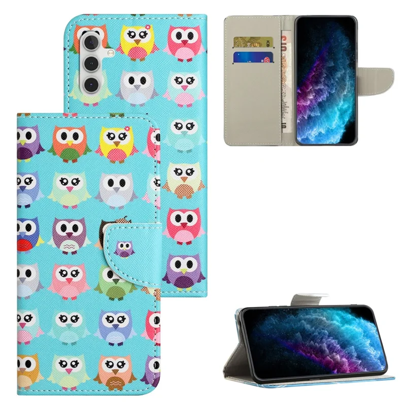 For Samsung Galaxy A55 5G Magnetic Phone Case Pattern Design Folio Leather Cover - Owls