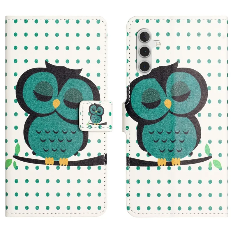 For Samsung Galaxy A55 5G Printed Protective Case Leather Phone Stand Cover - Dots  /  Owl