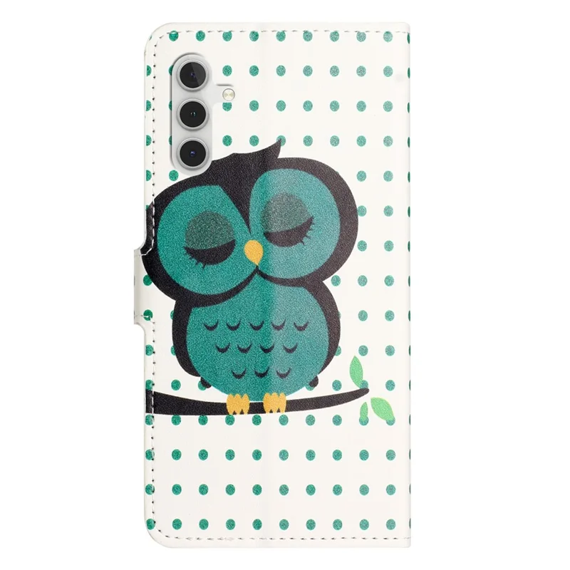For Samsung Galaxy A55 5G Printed Protective Case Leather Phone Stand Cover - Dots  /  Owl