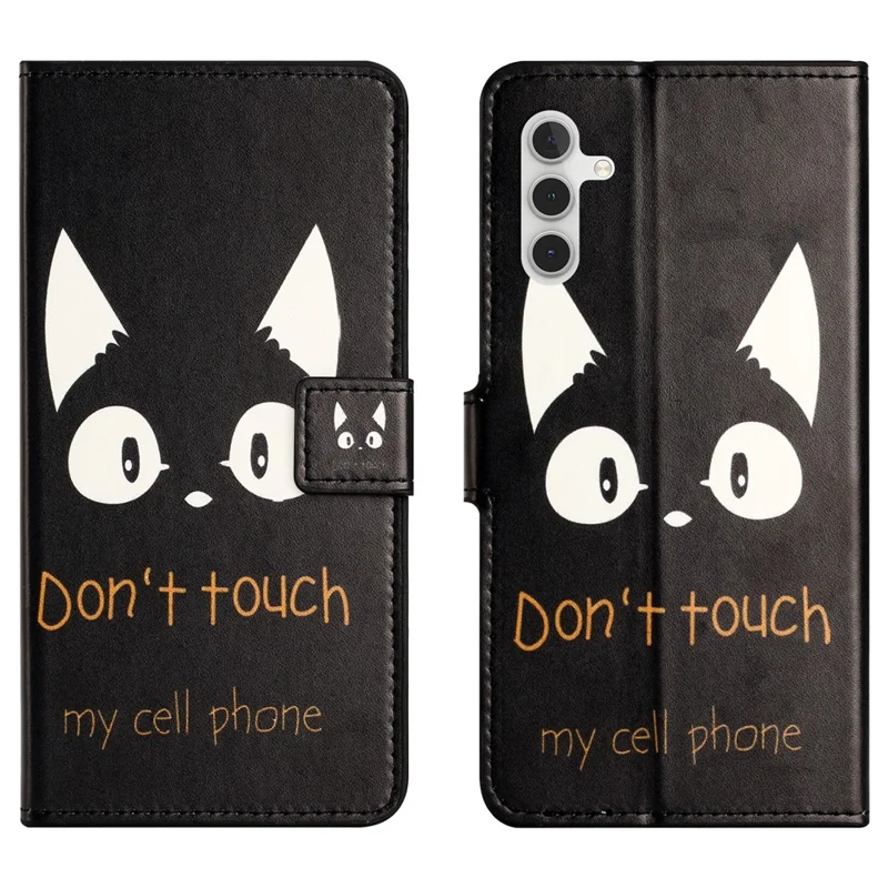 For Samsung Galaxy A55 5G Printed Protective Case Leather Phone Stand Cover - Don't Touch My Cell Phone