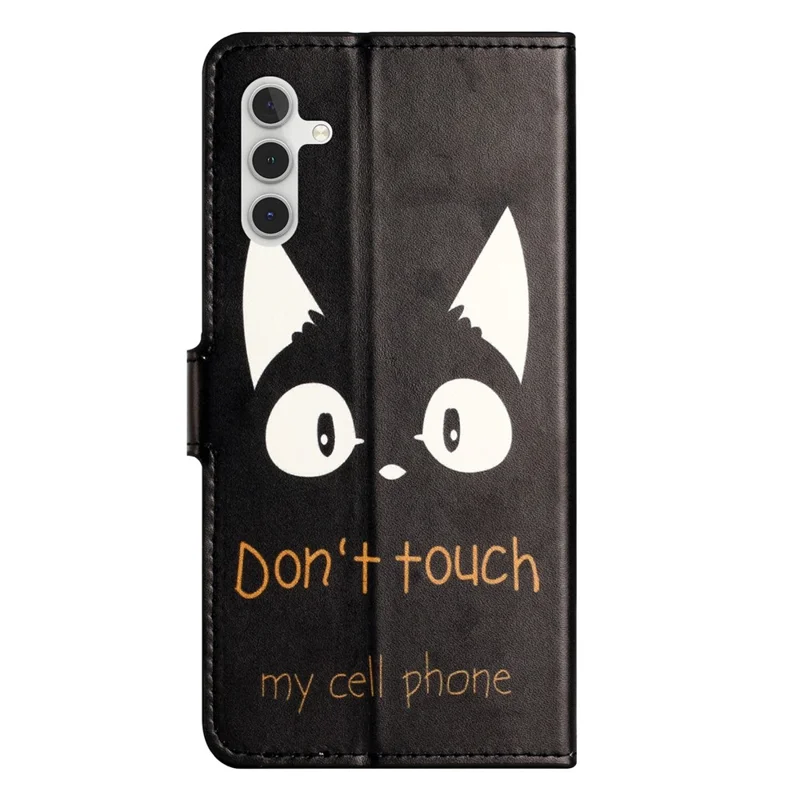 For Samsung Galaxy A55 5G Printed Protective Case Leather Phone Stand Cover - Don't Touch My Cell Phone