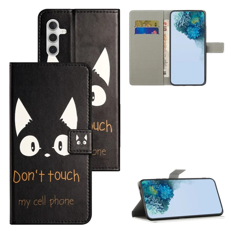For Samsung Galaxy A55 5G Printed Protective Case Leather Phone Stand Cover - Don't Touch My Cell Phone