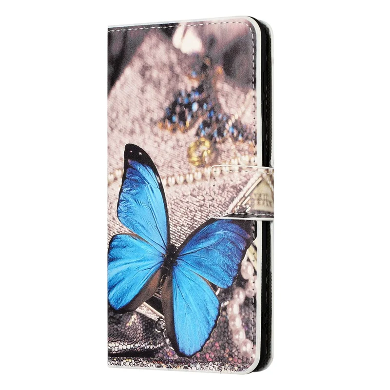 For Samsung Galaxy A55 5G Printed Protective Case Leather Phone Stand Cover - Blue Butterfly