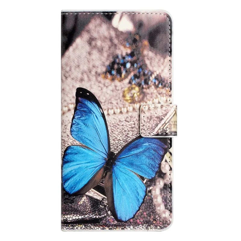 For Samsung Galaxy A55 5G Printed Protective Case Leather Phone Stand Cover - Blue Butterfly