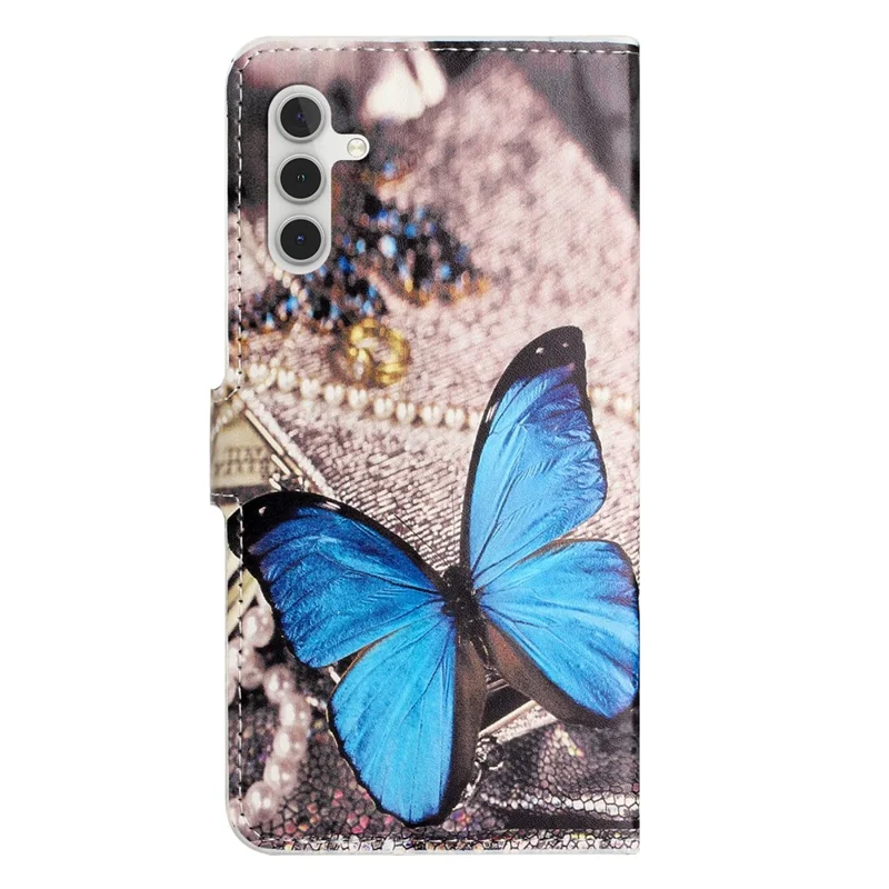 For Samsung Galaxy A55 5G Printed Protective Case Leather Phone Stand Cover - Blue Butterfly