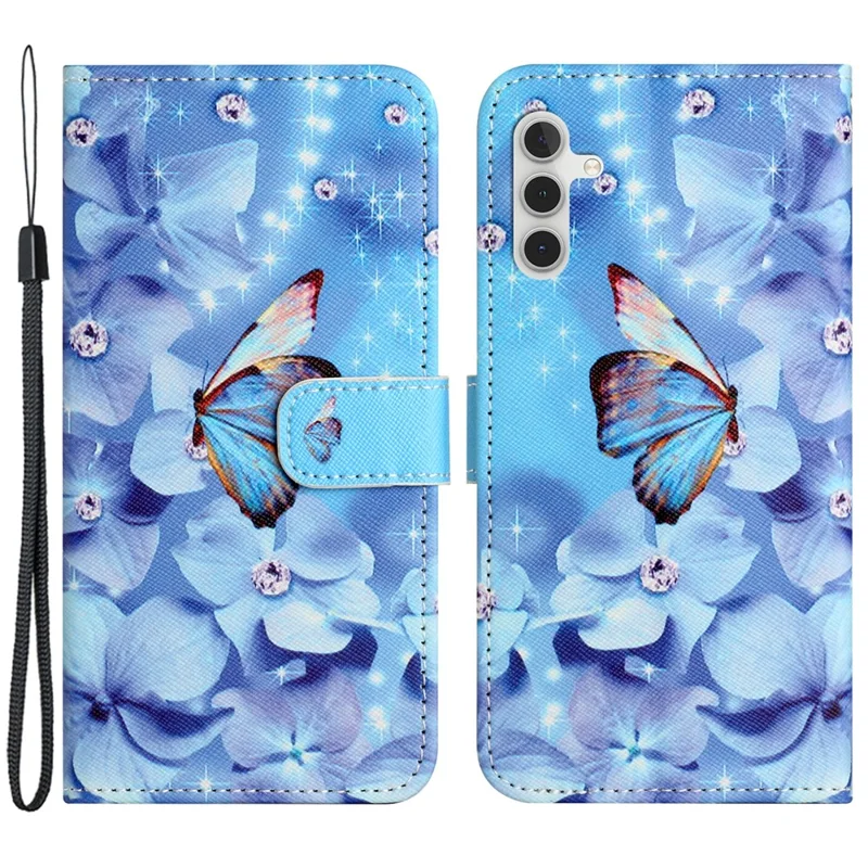 Para Samsung Galaxy A55 5G Protective Case 3D Crosshatch Capa de Carteira de Couro PU - Flor e Borboleta