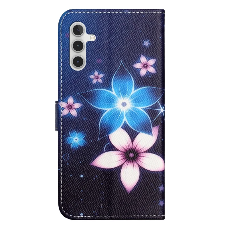 For Samsung Galaxy A55 5G Protective Case 3D Crosshatch PU Leather Wallet Cover - Blue Flower