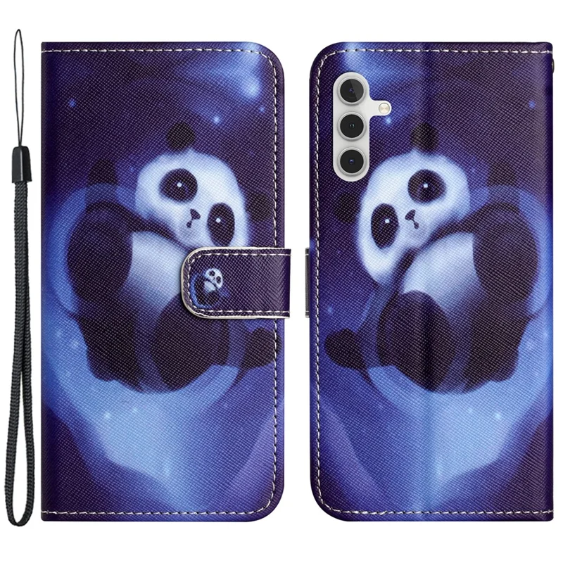 For Samsung Galaxy A55 5G Protective Case 3D Crosshatch PU Leather Wallet Cover -  Panda