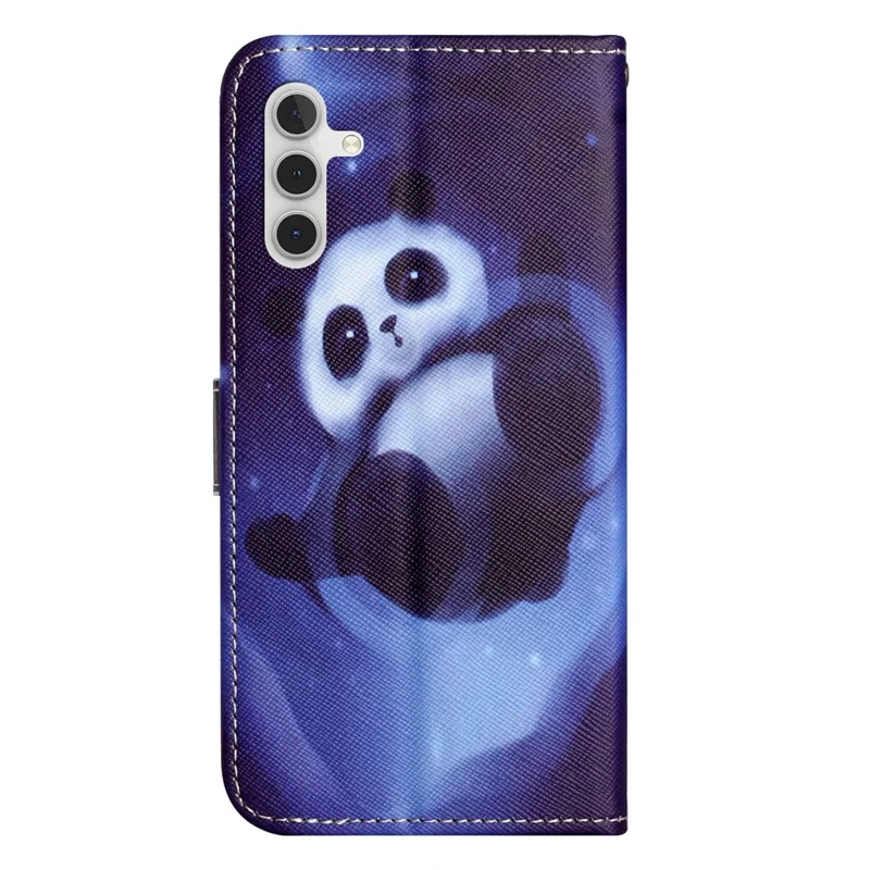 For Samsung Galaxy A55 5G Protective Case 3D Crosshatch PU Leather Wallet Cover -  Panda