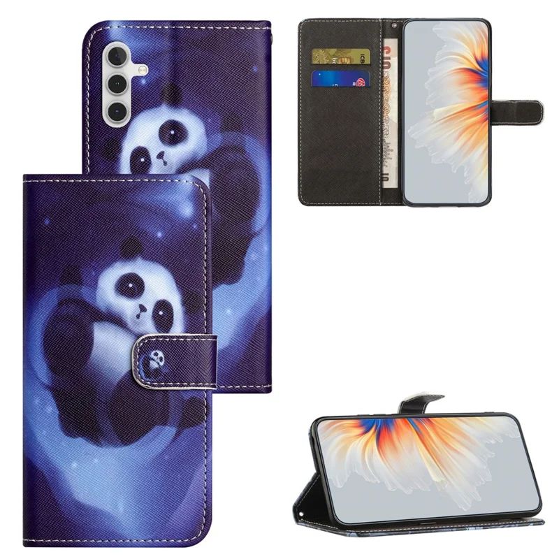 For Samsung Galaxy A55 5G Protective Case 3D Crosshatch PU Leather Wallet Cover -  Panda