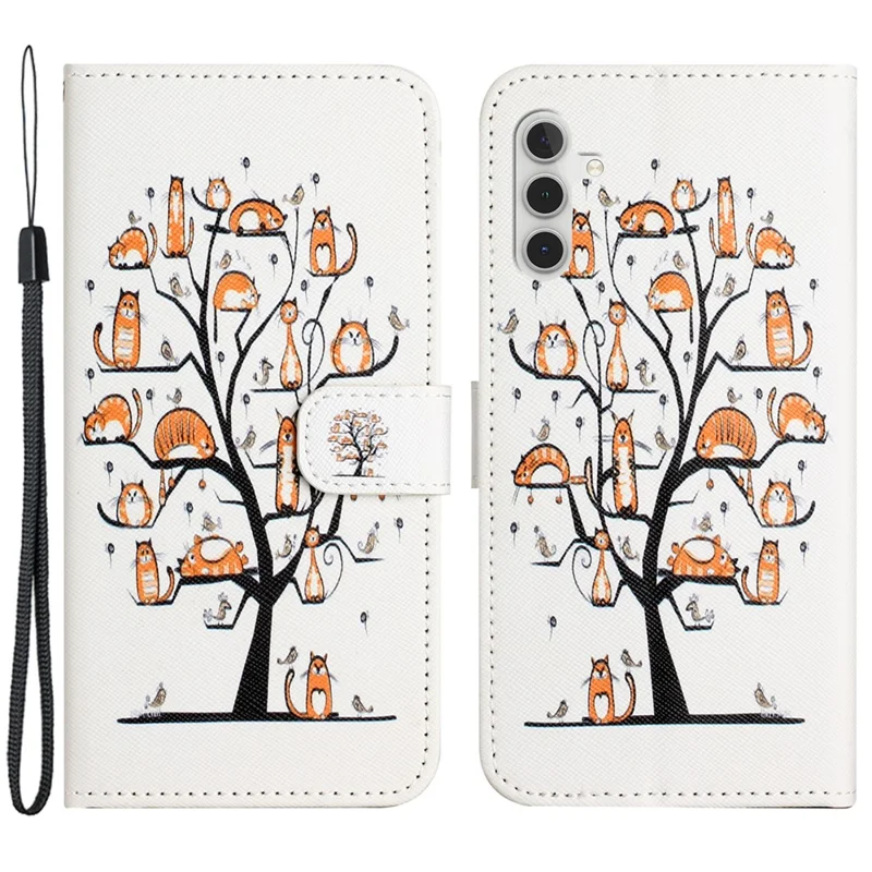 For Samsung Galaxy A55 5G Protective Case 3D Crosshatch PU Leather Wallet Cover - Cat and Tree