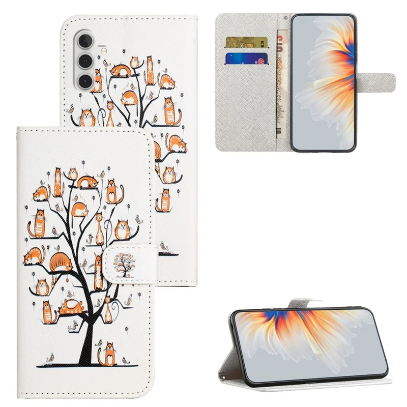 For Samsung Galaxy A55 5G Protective Case 3D Crosshatch PU Leather Wallet Cover - Cat and Tree