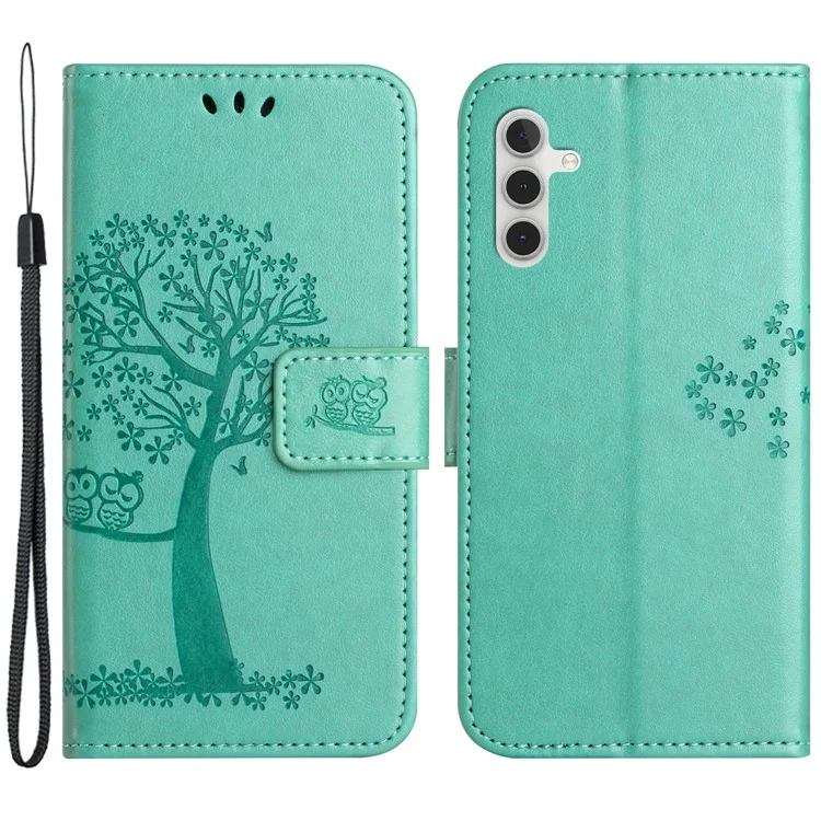 Für Samsung Galaxy A55 5G Case Imprint Tree Owl Pattern Lederhülle - Grün