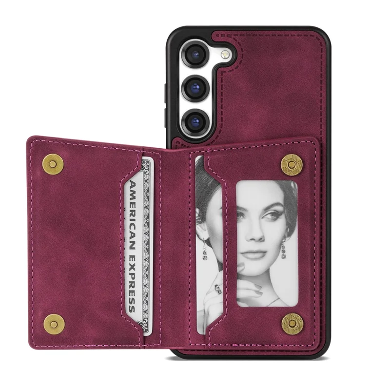 For Samsung Galaxy S24+ Case PU Leather+TPU Card Slots Phone Cover - Wine Red